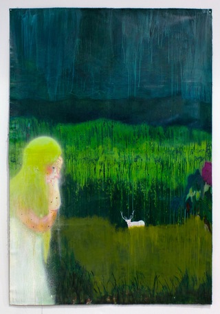 "The White Guilt of Weeping Willow" 

Acrylic, and spraypaint on paper 84 in x 61 in 