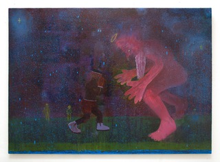 "Jacob struggling with God" oil, acrylic, and spraypaint on canvas 42 in x 66 in 