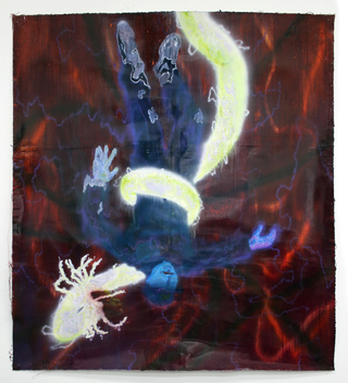 "Medusa’s Petrification of a Confederate hero" 

oil, acrylic, and spraypaint on tiled sheets of paper glued to canvas, 65 by 59 in 2018