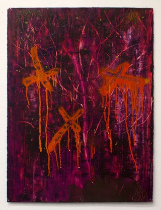"The Blood of Eternal Life"

spray paint, glitter, and oil on paper 20 in x 30 in